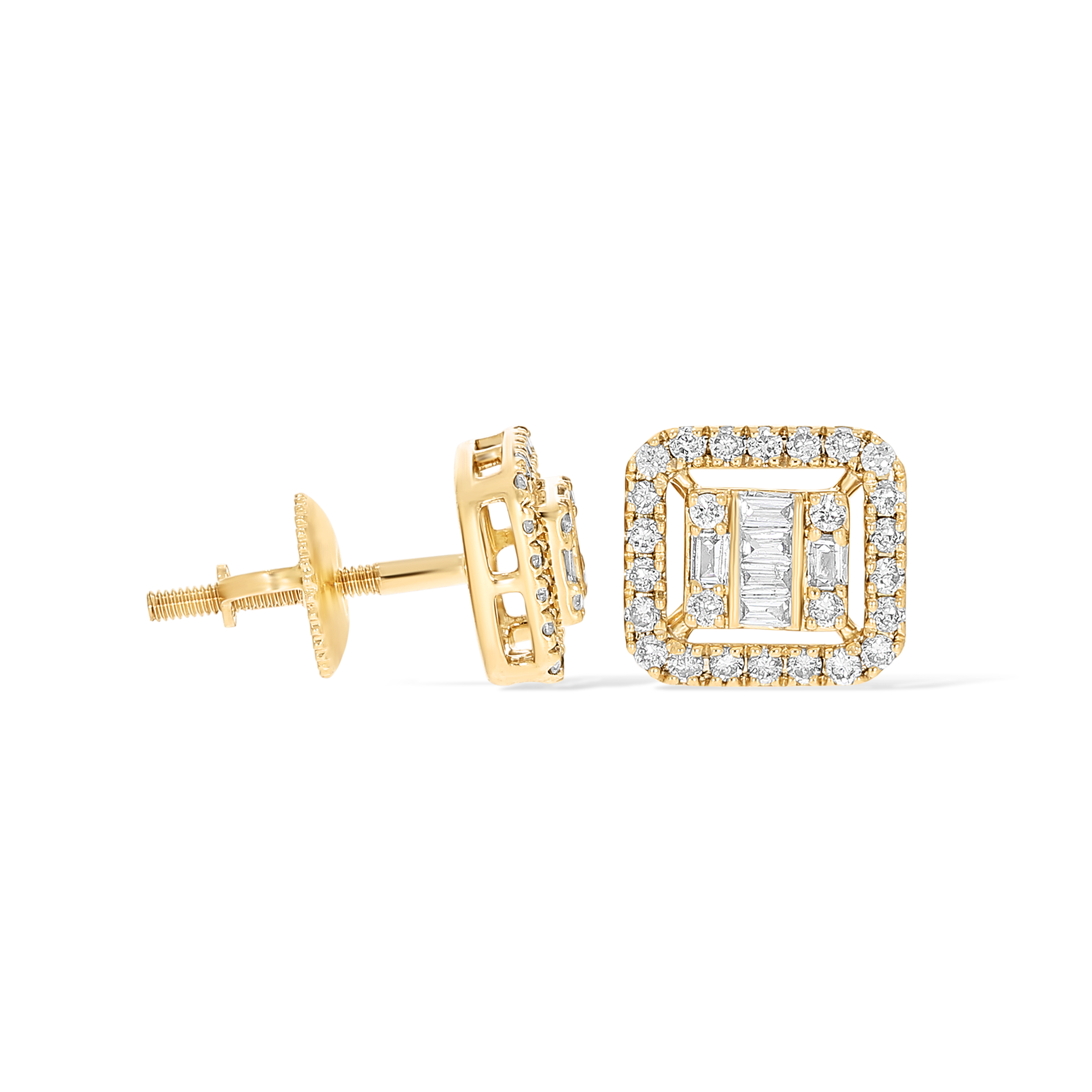 Fancy Square Baguette Diamond Earrings 0.46 ct. 14k Yellow Gold
